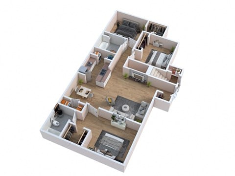 Floor plan for 3 beds, 2 baths, 1184 sqft